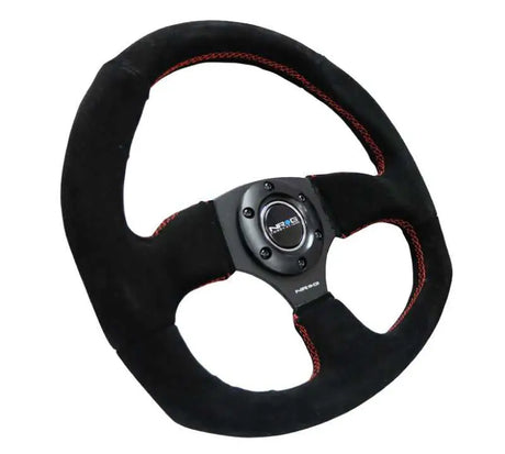 NRG Reinforced Steering Wheel (320mm Horizontal / 330mm Vertical) Suede w/Red Stitch 