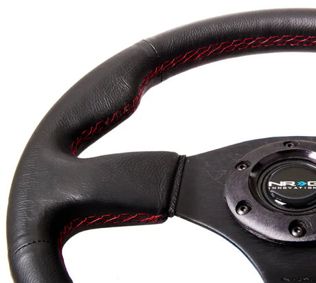 NRG Reinforced Steering Wheel (320mm) Leather w/Red Stitch - Truck & Automotive