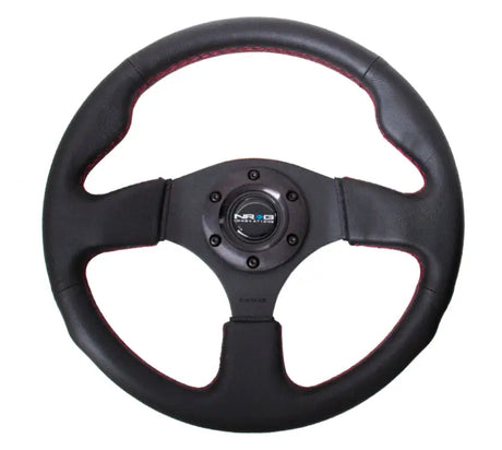 NRG Reinforced Steering Wheel (320mm) Leather w/Red Stitch - Truck & Automotive