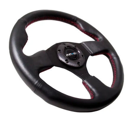 NRG Reinforced Steering Wheel (320mm) Leather w/Red Stitch - Truck & Automotive
