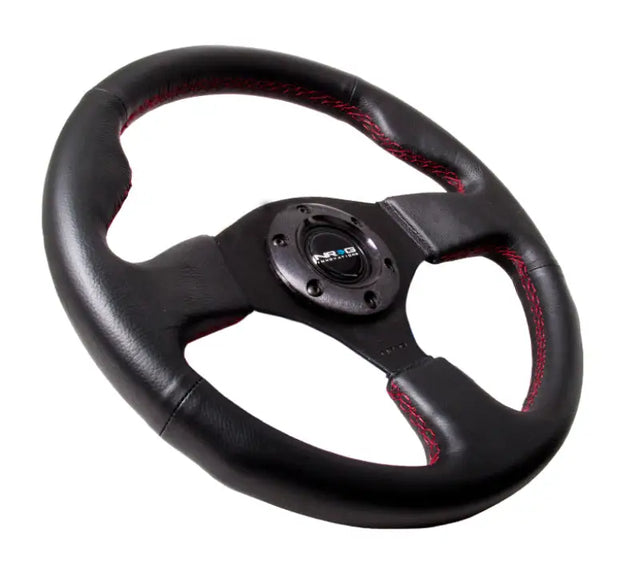 NRG Reinforced Steering Wheel (320mm) Leather w/Red Stitch - Truck & Automotive