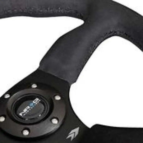 NRG Reinforced Steering Wheel (350mm / 2.5in. Deep)Blk Alcantara Comfort Grip w/4mm Matte Blk Spokes 