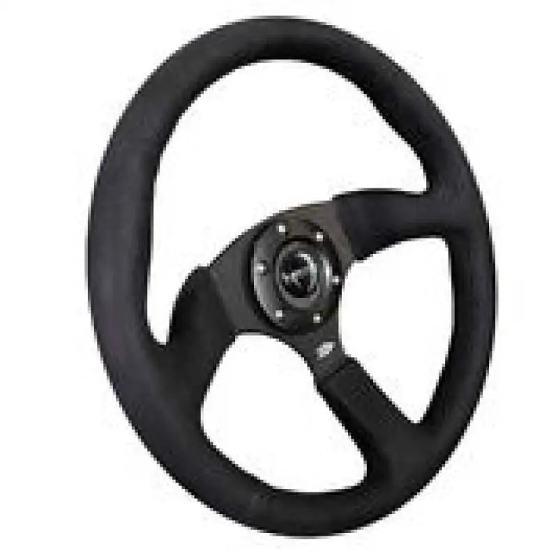 NRG Reinforced Steering Wheel (350mm / 2.5in. Deep)Blk Alcantara Comfort Grip w/4mm Matte Blk Spokes 