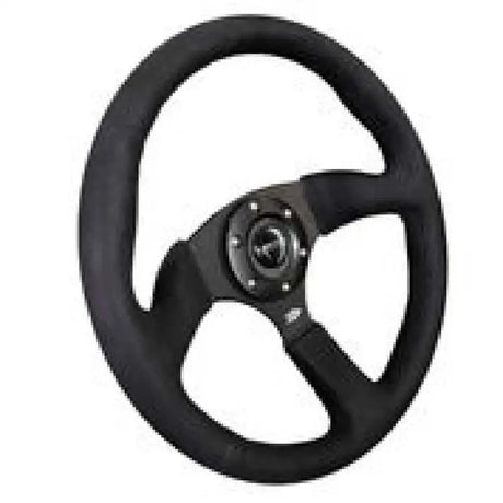 NRG Reinforced Steering Wheel (350mm / 2.5in. Deep)Blk Alcantara Comfort Grip w/4mm Matte Blk Spokes 