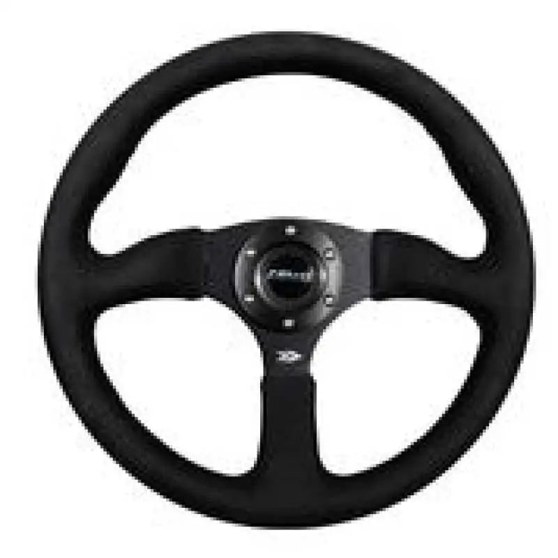 NRG Reinforced Steering Wheel (350mm / 2.5in. Deep)Blk Alcantara Comfort Grip w/4mm Matte Blk Spokes 