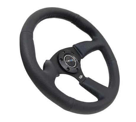 NRG Reinforced Steering Wheel (350mm / 2.5in. Deep) Blk Leather Comfort Grip w/5mm Matte Blk Spokes 
