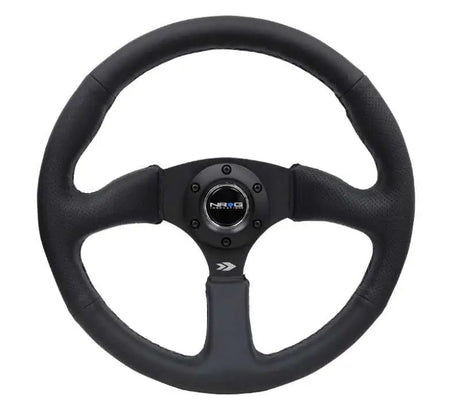 NRG NRG Reinforced Steering Wheel (350mm / 2.5in. Deep) Blk Leather Comfort Grip w/5mm Matte Blk Spokes