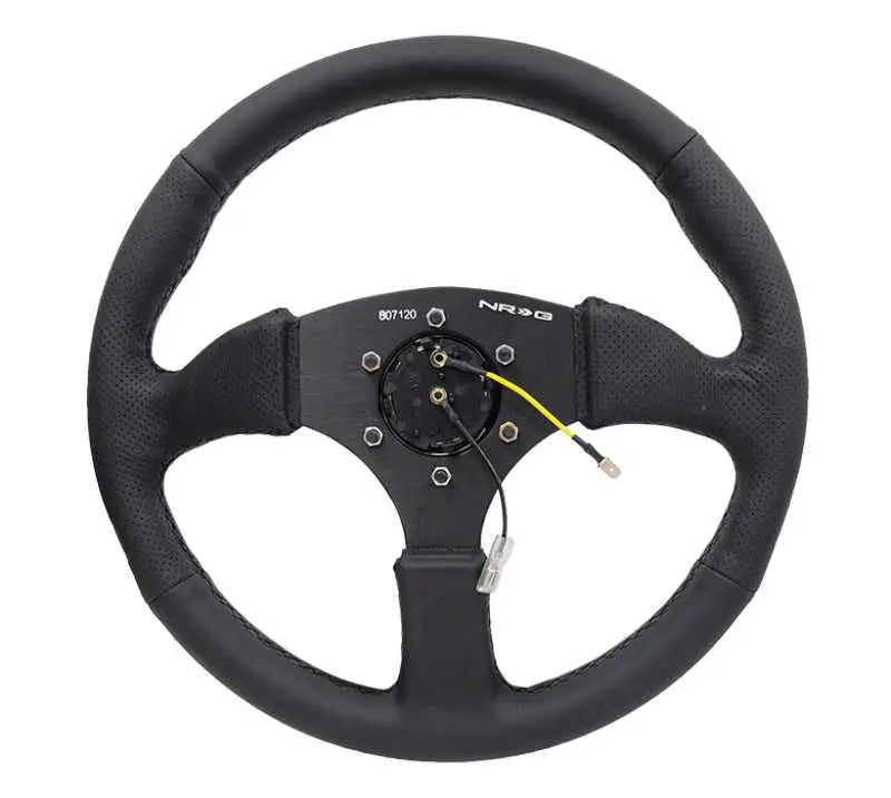 NRG Reinforced Steering Wheel (350mm / 2.5in. Deep) Blk Leather Comfort Grip w/5mm Matte Blk Spokes 