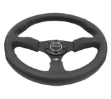 NRG Reinforced Steering Wheel (350mm / 2.5in. Deep) Blk Leather Comfort Grip w/5mm Matte Blk Spokes 