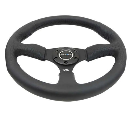 NRG Reinforced Steering Wheel (350mm / 2.5in. Deep) Blk Leather Comfort Grip w/5mm Matte Blk Spokes 