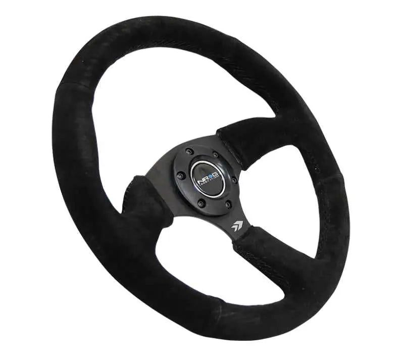 NRG Reinforced Steering Wheel (350mm / 2.5in. Deep) Blk Suede Comfort Grip w/5mm Matte Blk Spokes 