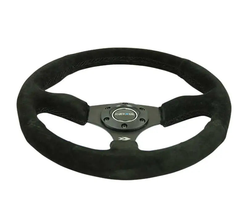 NRG Reinforced Steering Wheel (350mm / 2.5in. Deep) Blk Suede Comfort Grip w/5mm Matte Blk Spokes 