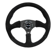 NRG NRG Reinforced Steering Wheel (350mm / 2.5in. Deep) Blk Suede Comfort Grip w/5mm Matte Blk Spokes
