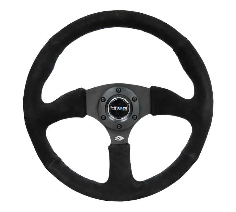 NRG NRG Reinforced Steering Wheel (350mm / 2.5in. Deep) Blk Suede Comfort Grip w/5mm Matte Blk Spokes