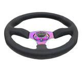 NRG Reinforced Steering Wheel (350mm / 2.5in. Deep) Leather Race Comfort Grip w/4mm Neochrome Spokes 