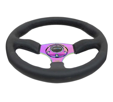 NRG Reinforced Steering Wheel (350mm / 2.5in. Deep) Leather Race Comfort Grip w/4mm Neochrome Spokes 
