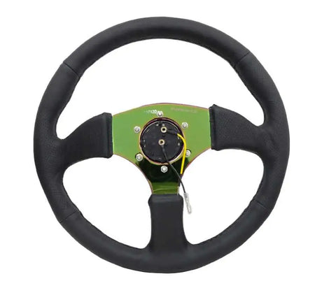 NRG Reinforced Steering Wheel (350mm / 2.5in. Deep) Leather Race Comfort Grip w/4mm Neochrome Spokes 