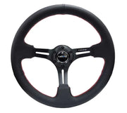 NRG NRG Reinforced Steering Wheel (350mm / 3in. Deep) Black Leather/Red Stitch & Blk 3-Spoke w/Slits