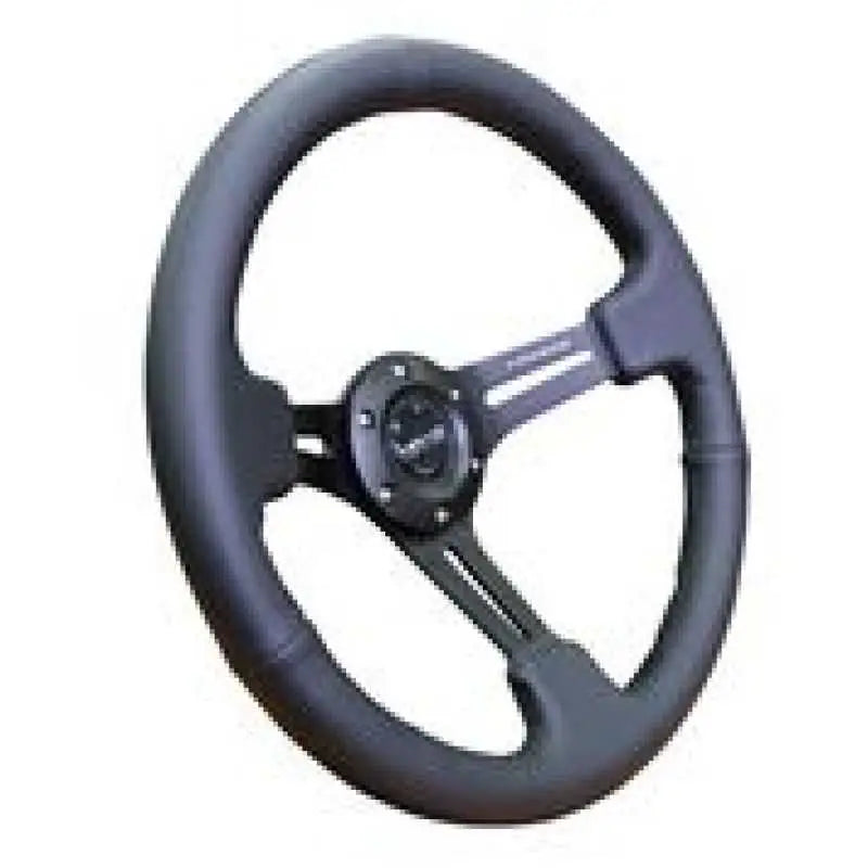 NRG NRG Reinforced Steering Wheel (350mm / 3in. Deep) Black Leather w/ Black Stitching