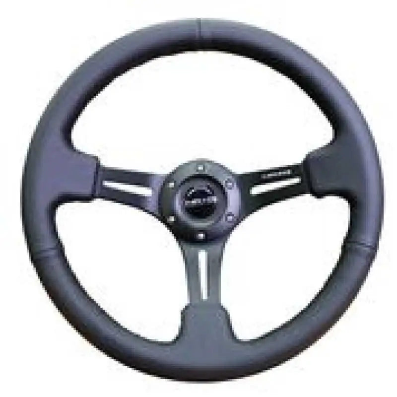 NRG Reinforced Steering Wheel (350mm / 3in. Deep) Black Leather w/ Black Stitching 