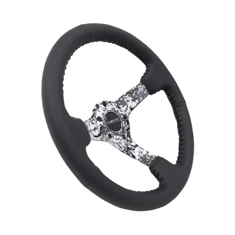 NRG Reinforced Steering Wheel (350mm / 3in. Deep) Blk Leather w/Hydrodipped Digi-Camo Spokes 