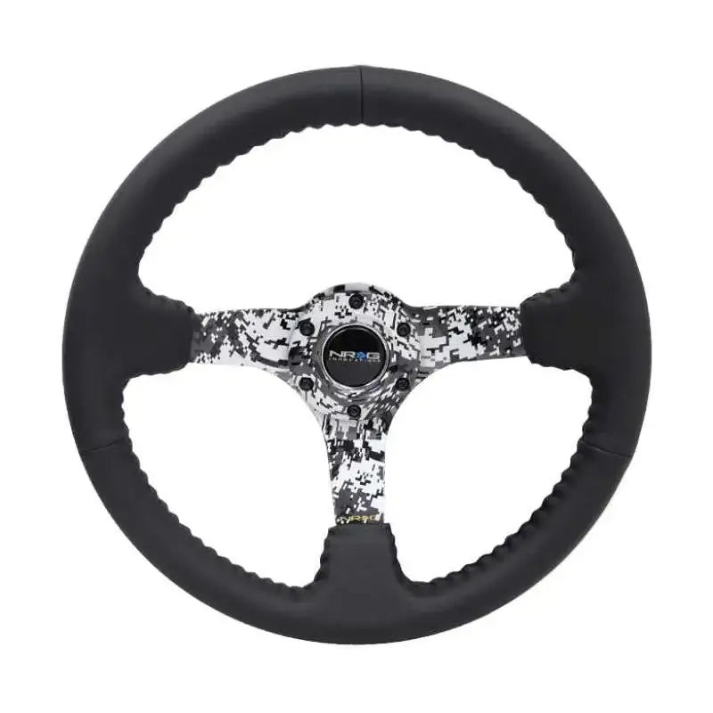 NRG NRG Reinforced Steering Wheel (350mm / 3in. Deep) Blk Leather w/Hydrodipped Digi-Camo Spokes