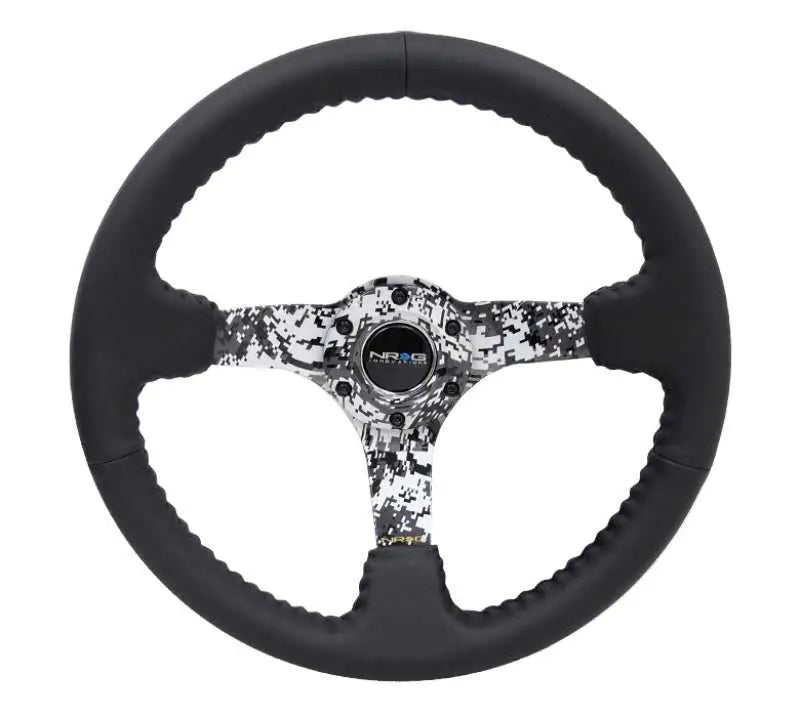NRG NRG Reinforced Steering Wheel (350mm / 3in. Deep) Blk Leather w/Hydrodipped Digi-Camo Spokes