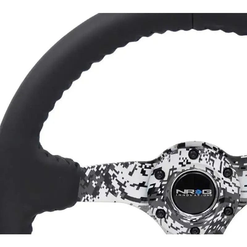 NRG Reinforced Steering Wheel (350mm / 3in. Deep) Blk Leather w/Hydrodipped Digi-Camo Spokes 