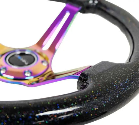 NRG Reinforced Steering Wheel (350mm / 3in. Deep) Blk Multi Color Flake w/ Neochrome Center Mark 