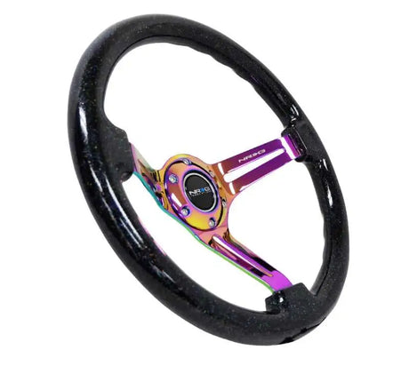 NRG Reinforced Steering Wheel (350mm / 3in. Deep) Blk Multi Color Flake w/ Neochrome Center Mark 