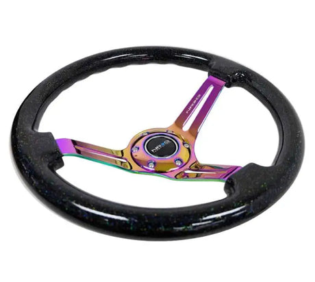 NRG Reinforced Steering Wheel (350mm / 3in. Deep) Blk Multi Color Flake w/ Neochrome Center Mark 