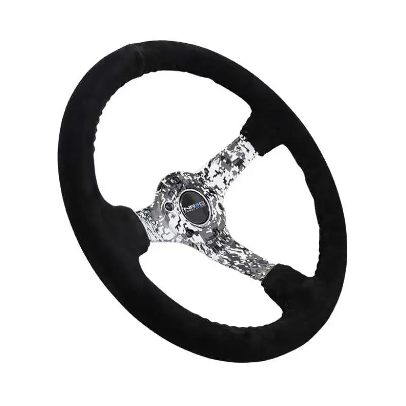 NRG Reinforced Steering Wheel (350mm / 3in. Deep) Blk Suede w/Hydrodipped Digi-Camo Spokes 