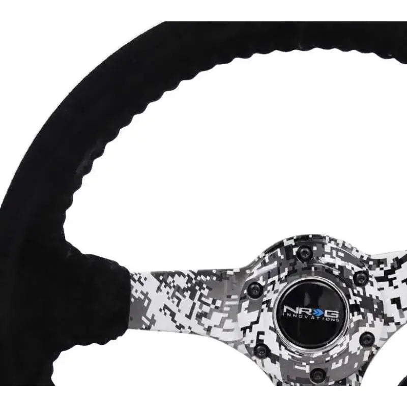 NRG Reinforced Steering Wheel (350mm / 3in. Deep) Blk Suede w/Hydrodipped Digi-Camo Spokes 
