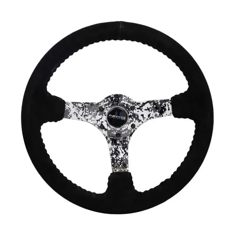 NRG NRG Reinforced Steering Wheel (350mm / 3in. Deep) Blk Suede w/Hydrodipped Digi-Camo Spokes