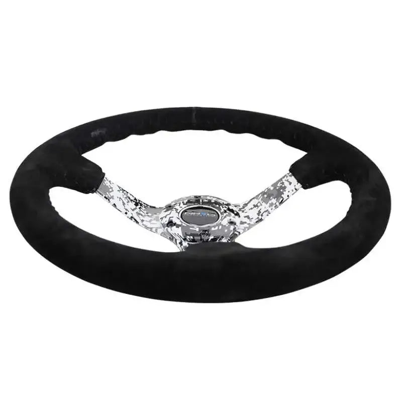 NRG Reinforced Steering Wheel (350mm / 3in. Deep) Blk Suede w/Hydrodipped Digi-Camo Spokes 