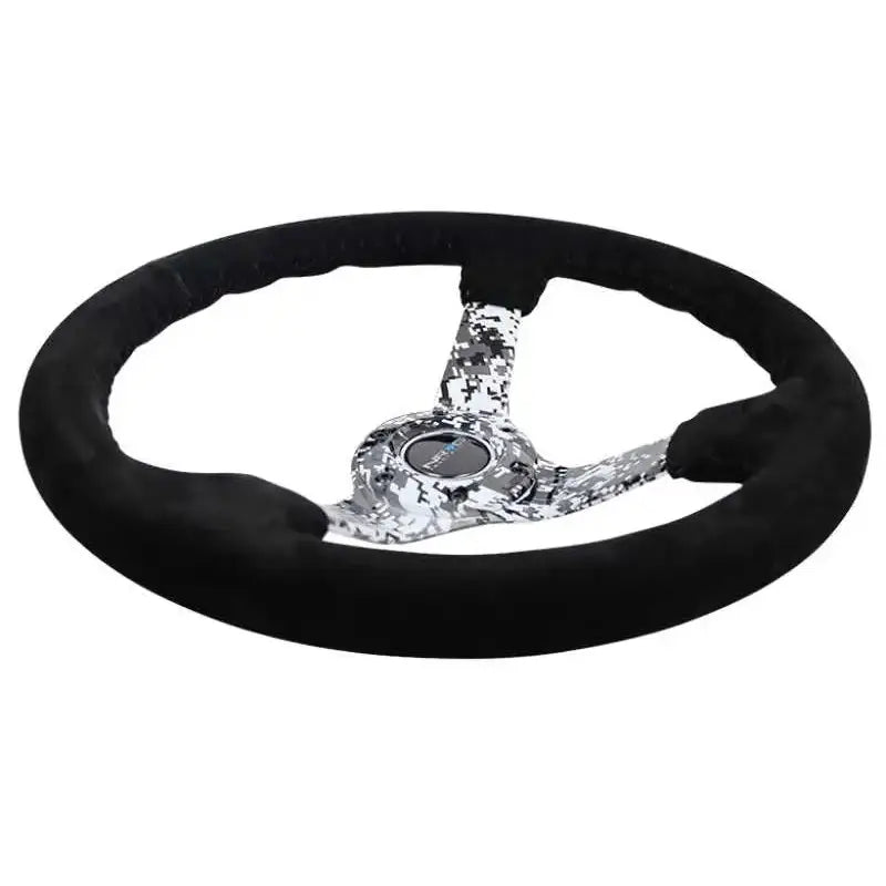 NRG Reinforced Steering Wheel (350mm / 3in. Deep) Blk Suede w/Hydrodipped Digi-Camo Spokes 