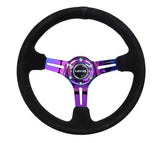 NRG NRG Reinforced Steering Wheel (350mm / 3in. Deep) Blk Suede/Blk Stitch w/Neochrome Slits