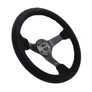 NRG Reinforced Steering Wheel (350mm / 3in. Deep) Blk Suede/Blk Bball Stitch w/5mm Matte Black Spoke - Truck &