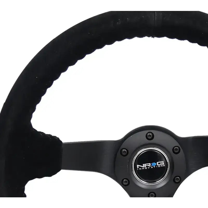 NRG Reinforced Steering Wheel (350mm / 3in. Deep) Blk Suede/Blk Bball Stitch w/5mm Matte Black Spoke - Truck &