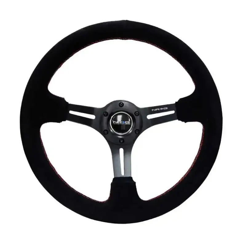 NRG NRG Reinforced Steering Wheel (350mm / 3in. Deep) Blk Suede w/Red Stitching & 5mm Spokes w/Slits
