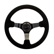 NRG NRG Reinforced Steering Wheel (350mm / 3in. Deep) Blk Suede w/Red BBall Stitch & Black 3-Spoke