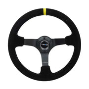 NRG NRG Reinforced Steering Wheel (350mm / 3in. Deep) Blk Suede/X-Stitch w/5mm Blk Spoke & Yellow CM