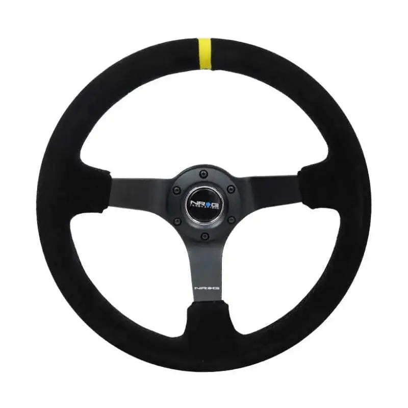NRG NRG Reinforced Steering Wheel (350mm / 3in. Deep) Blk Suede/X-Stitch w/5mm Blk Spoke & Yellow CM