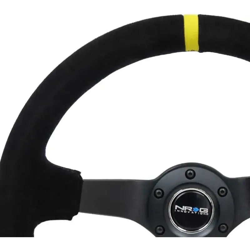 NRG Reinforced Steering Wheel (350mm / 3in. Deep) Blk Suede/X-Stitch w/5mm Blk Spoke & Yellow CM 