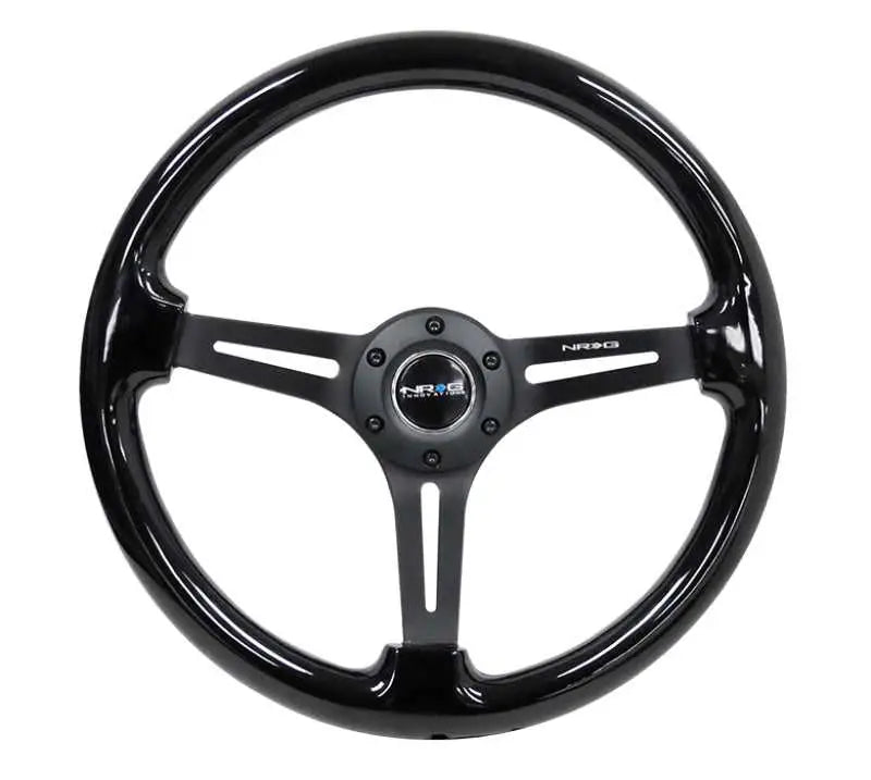 NRG NRG Reinforced Steering Wheel (350mm / 3in. Deep) Blk Wood w/Blk Matte Spoke/Black Center Mark
