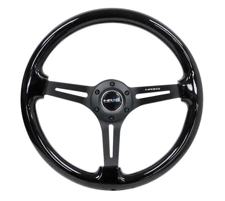 NRG NRG Reinforced Steering Wheel (350mm / 3in. Deep) Blk Wood w/Blk Matte Spoke/Black Center Mark