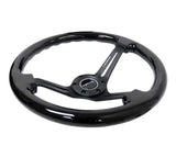 NRG Reinforced Steering Wheel (350mm / 3in. Deep) Blk Wood w/Blk Matte Spoke/Black Center Mark 