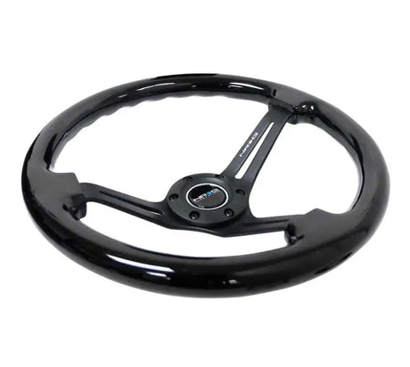 NRG Reinforced Steering Wheel (350mm / 3in. Deep) Blk Wood w/Blk Matte Spoke/Black Center Mark 