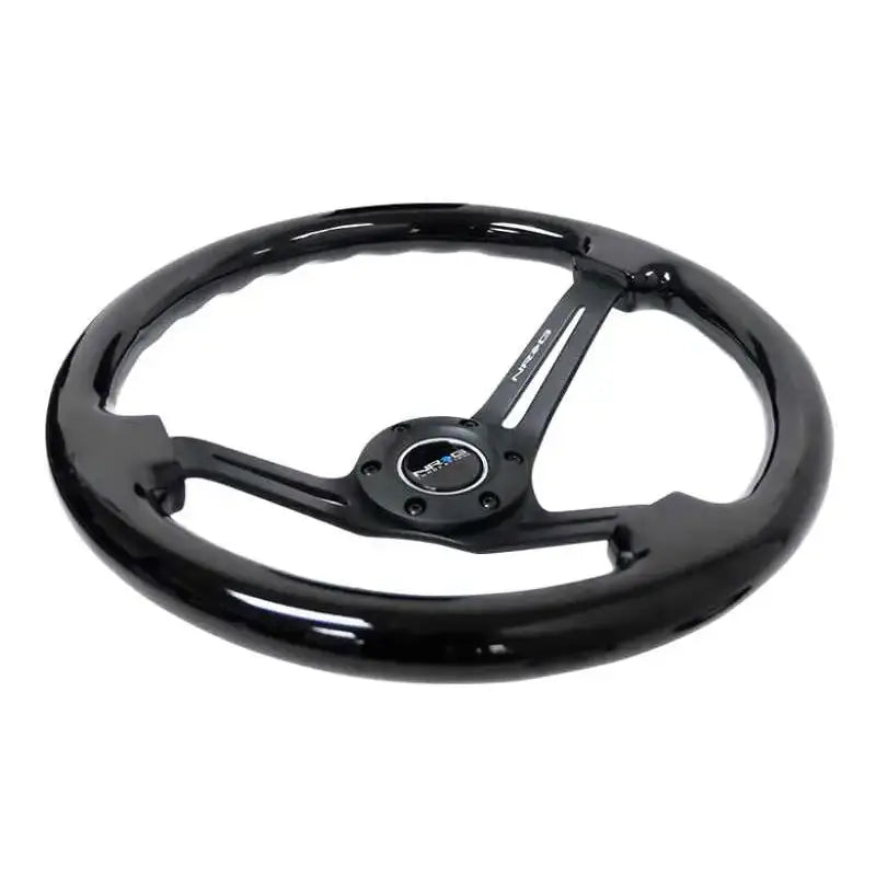 NRG Reinforced Steering Wheel (350mm / 3in. Deep) Blk Wood w/Blk Matte Spoke/Black Center Mark 
