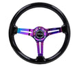 NRG NRG Reinforced Steering Wheel (350mm / 3in. Deep) Blk Wood w/Blk Matte Spoke/Neochrome Center Mark